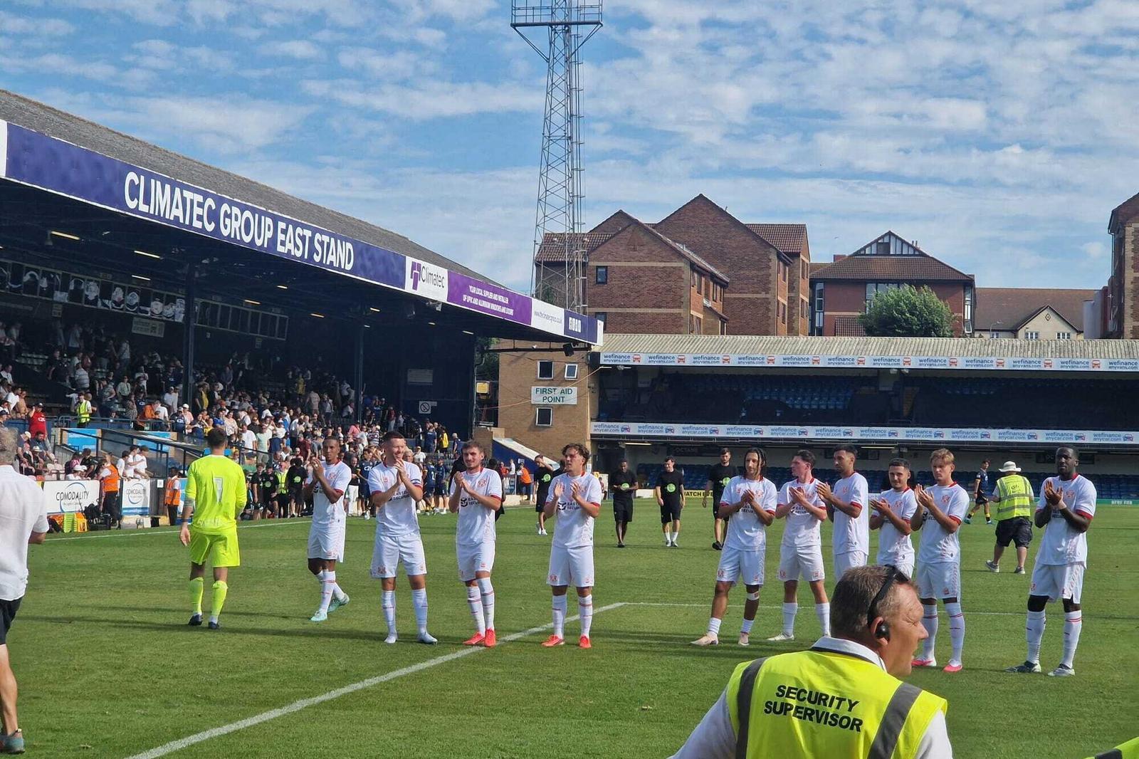 Orient players applaud the away supporters at Southend